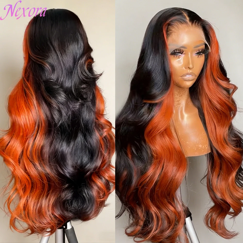 

Ginger Highlight Ombre Orange Body Wave Human Hair Wigs 13X6 HD Lace Front Wig Bleached Knots HD Lace Wigs Free Shipping