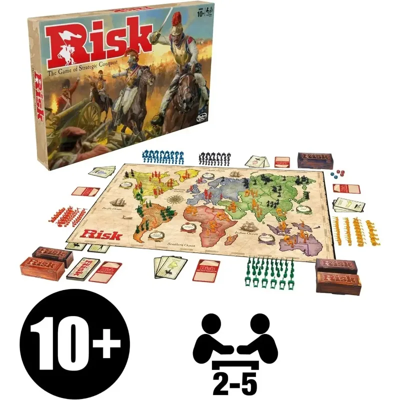 Risk board game, strategy game suitable for 2-5 players, strategy board game for teenagers, adults, and families, war game, suit