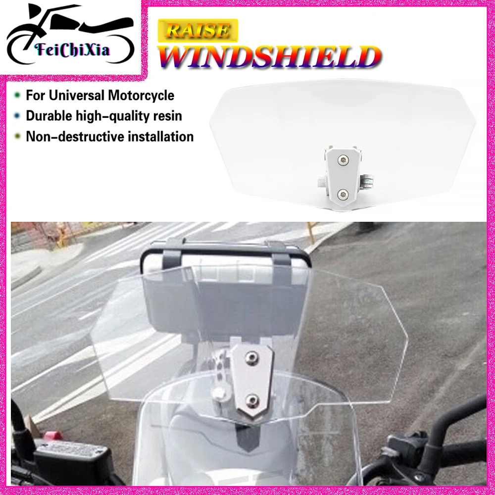 New 2023 Adjustable Windshield Universal Motorcycle Enlarged Windscreen for Kawasaki Honda KTM Wind Deflector Heightening Raiser