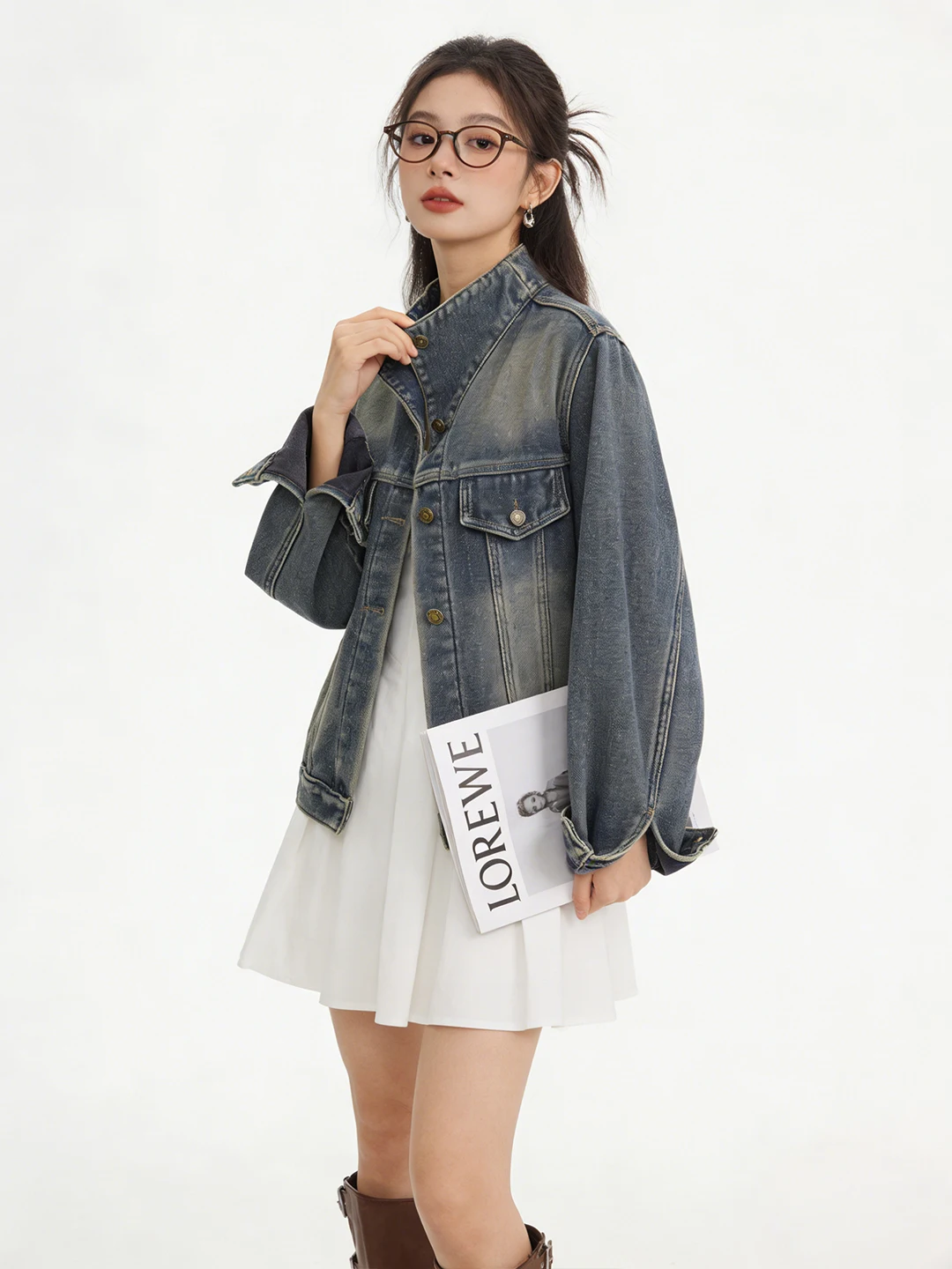 

Корейская утепленная джинсовая куртка с воротником-стойкой в винтажном стиле, теплая, женская, модная, зима 2025, новинка в гонконгском стиле