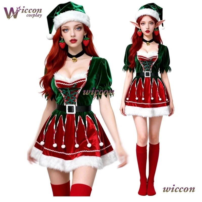 فستان WuHu Navidad لعيد الميلاد قزم زي تنكري مثير لحفلة الهالوين أحمر أخضر نويل disfraz حفلة رأس السنة 2026 فستان #1
