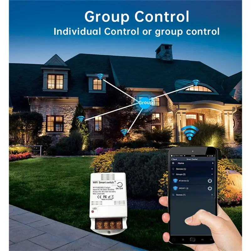 B04B-Tuya Wifi Intelligent Relay Module 30A 6600W For Alexa/Google Home Smart Switching Control Remote Home Automation
