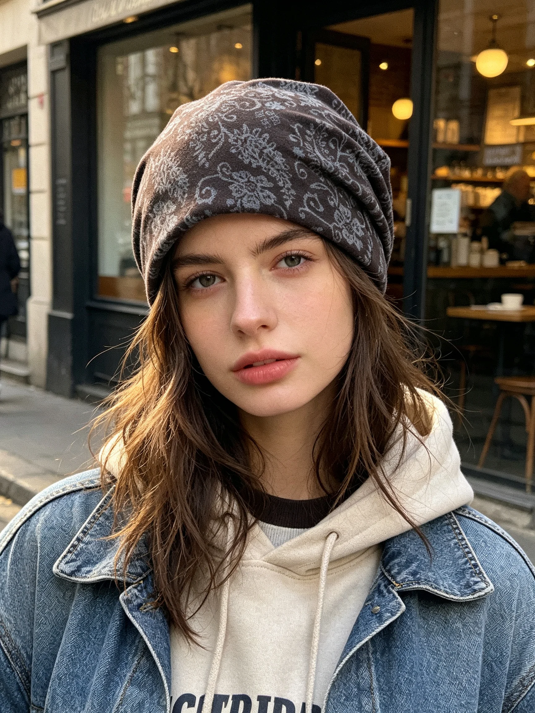 Vintage Paisley Jacquard Slouchy Beanie for Women Unisex Soft Fleece Knit Hat Autumn Winter Warm Windproof Hat for Daily Wear
