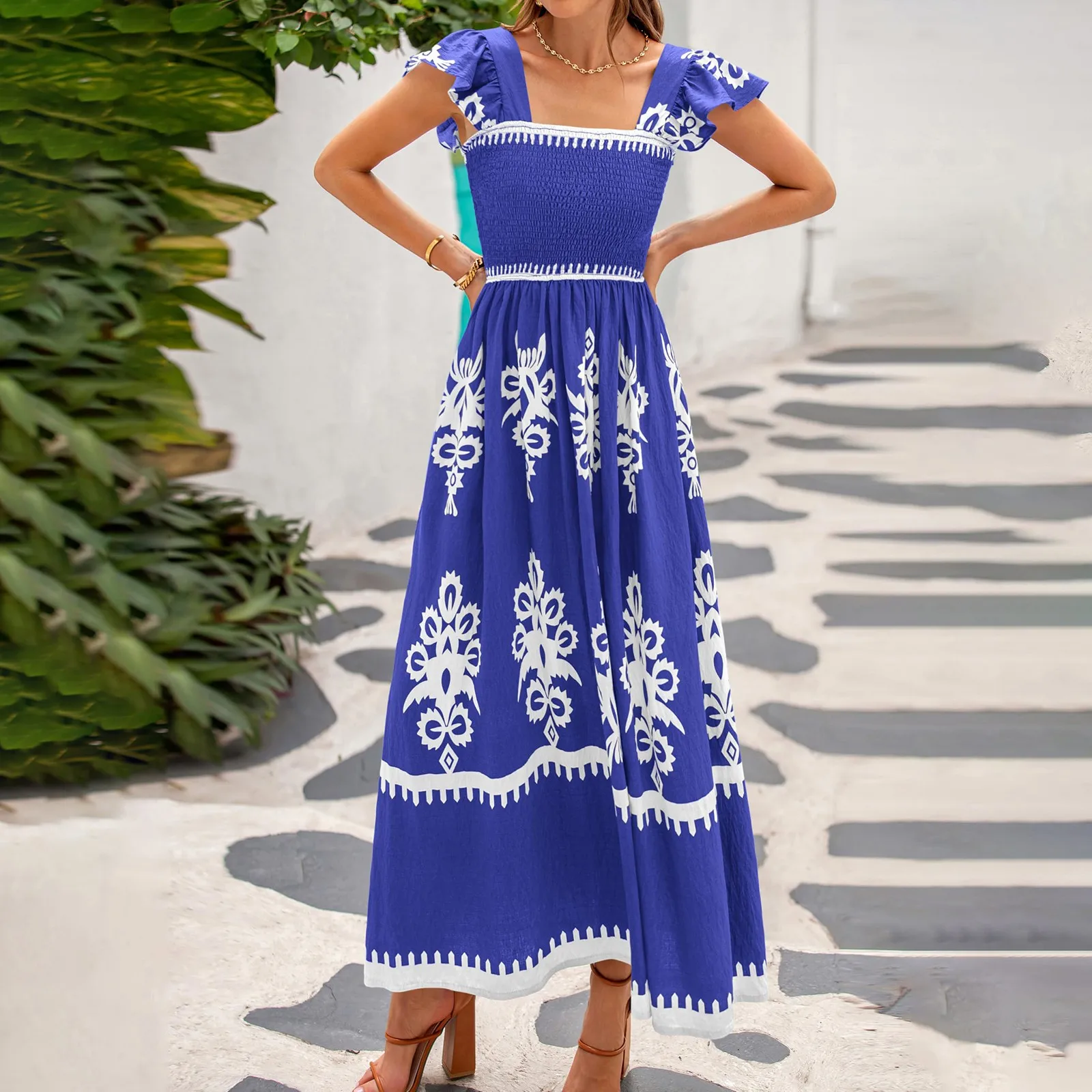 

Women'S Summer Sundresses Women'S Fashionable Retro Printed Bohemian Beach Dress Beach Vacation Strap Dress Pretty Beach Dress