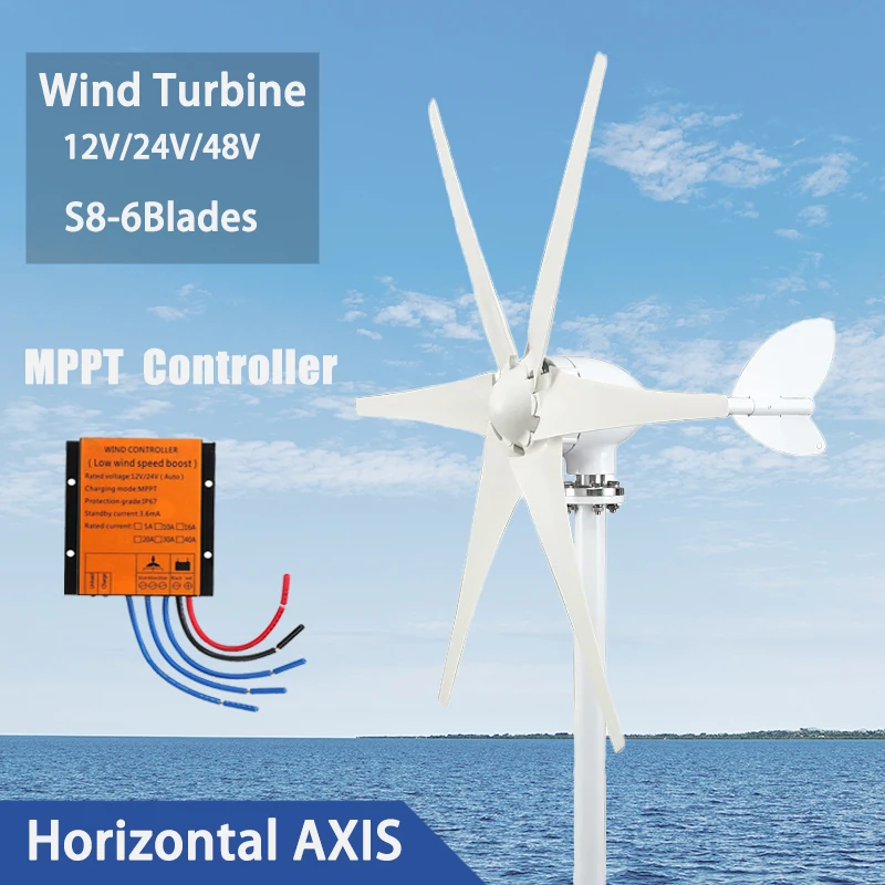 

8000W 6 Blades Free Energy Wind Energy HIGH Efficient 12V 24V 48V Wind Turbine Generator With Small MPPT Controller