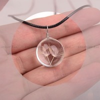 Real Dandelion Jewelry Crystal Glass Ball Dandelion Necklace Long Strip Leather Chain Fashion Pendant Necklaces for Women