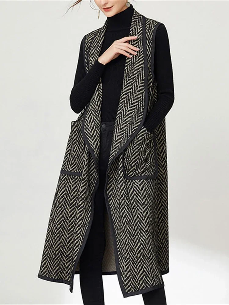 

XITAO Mid-length Vests Coat 2024 Spring New Arrival Fashion Casual Temperament Jacquard Pattern All-match Women GWJ0863