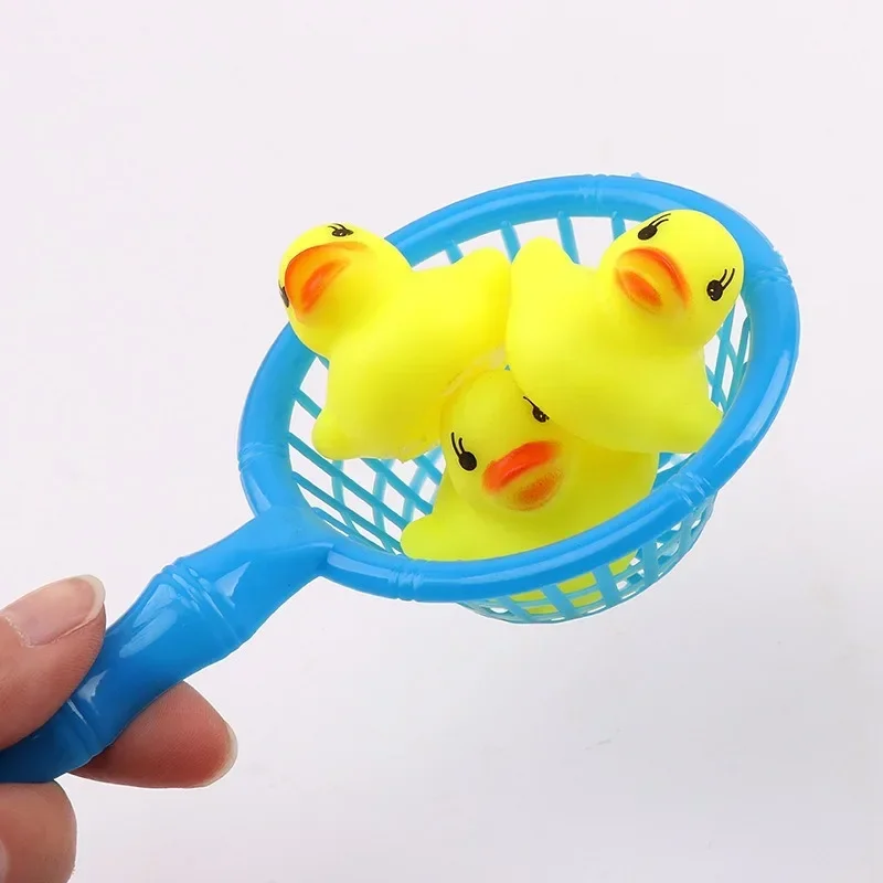 Mini Bath Toys Cartoon Baby Water Fun Bath Toys Swimming Rings Rubber Color Yellow Ducks Fishing Net Washing Toddler Kids Toy