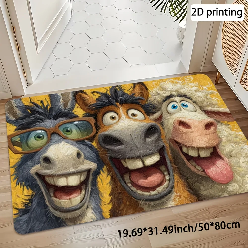 Funny Animal Family Group Portrait Bathroom Mat Rug for Kids Nursery Bathroom Decor