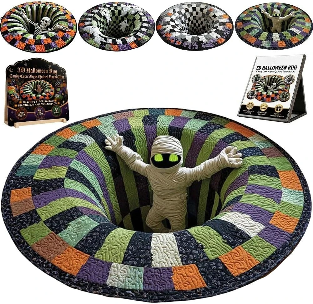 3D Illusion Skull Vortex Round Rug Movie Room Horror Theme Anti Slip Floor Mat for Living Room Bedroom Decoration Carpet Gift