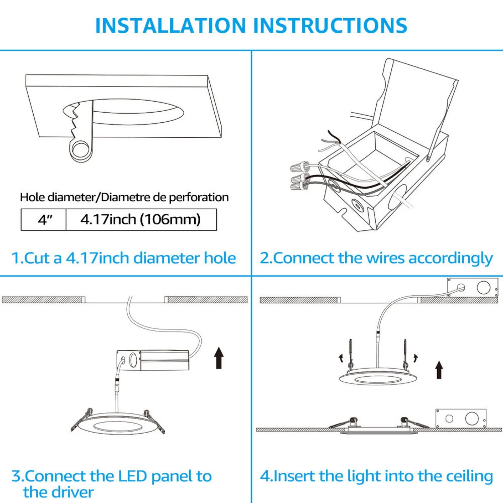 Luz de teto embutida ultra fina regulável, US 4 Pack, 4"