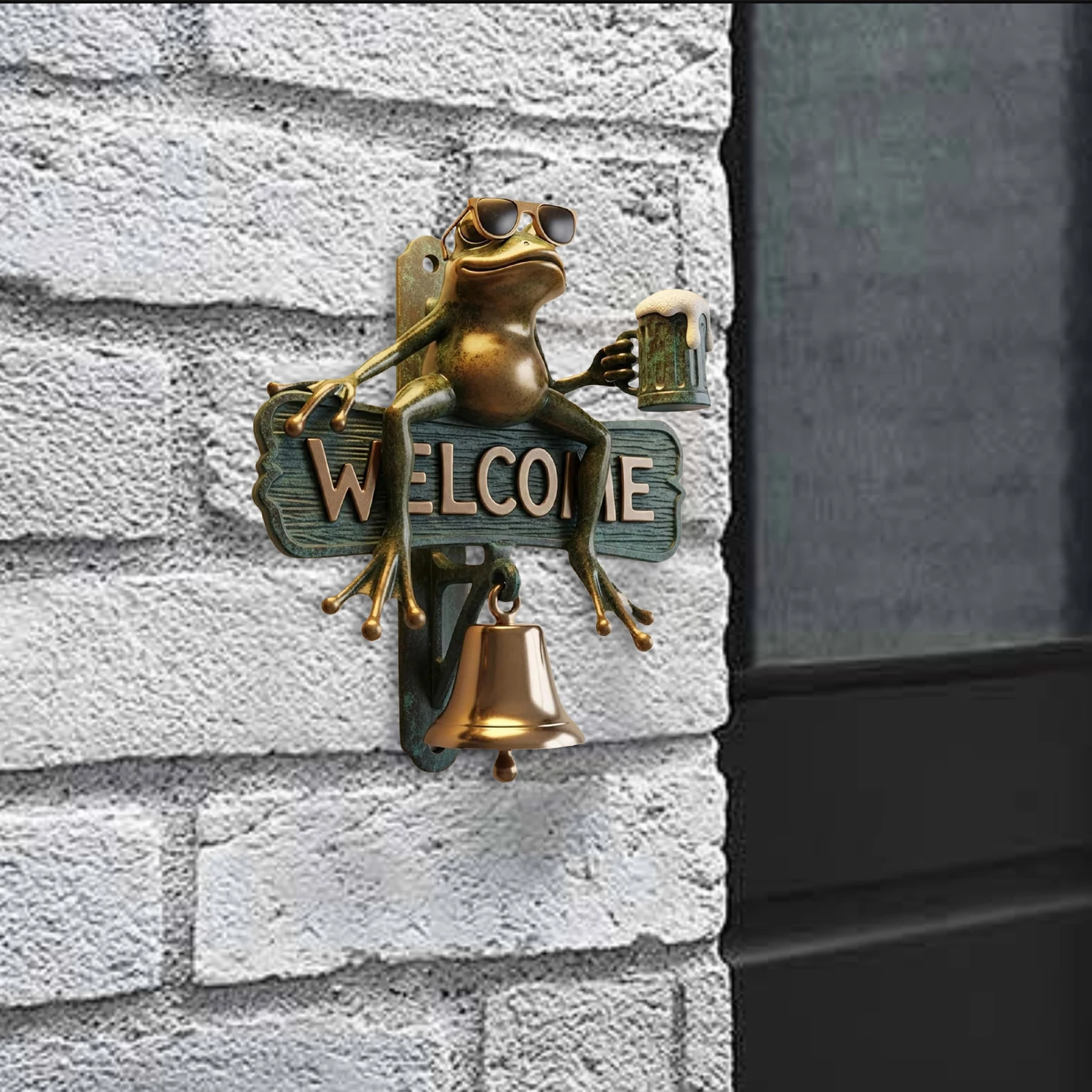 Chill Frog Welcome Doorbell Creative Beer-Drinking Frog With Sunglasses Chill Frog Welcome Sign Front Door Decoration