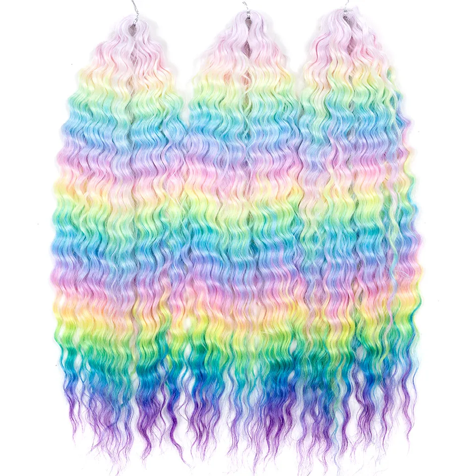 LOVE ME 22 Zoll 300g/3 Stück Ariel Curl Haar Wasserwellen Twist Crochet Haar Synthetische Ombre Regenbogenfarben Flechthaarverlängerungen – Detail 1