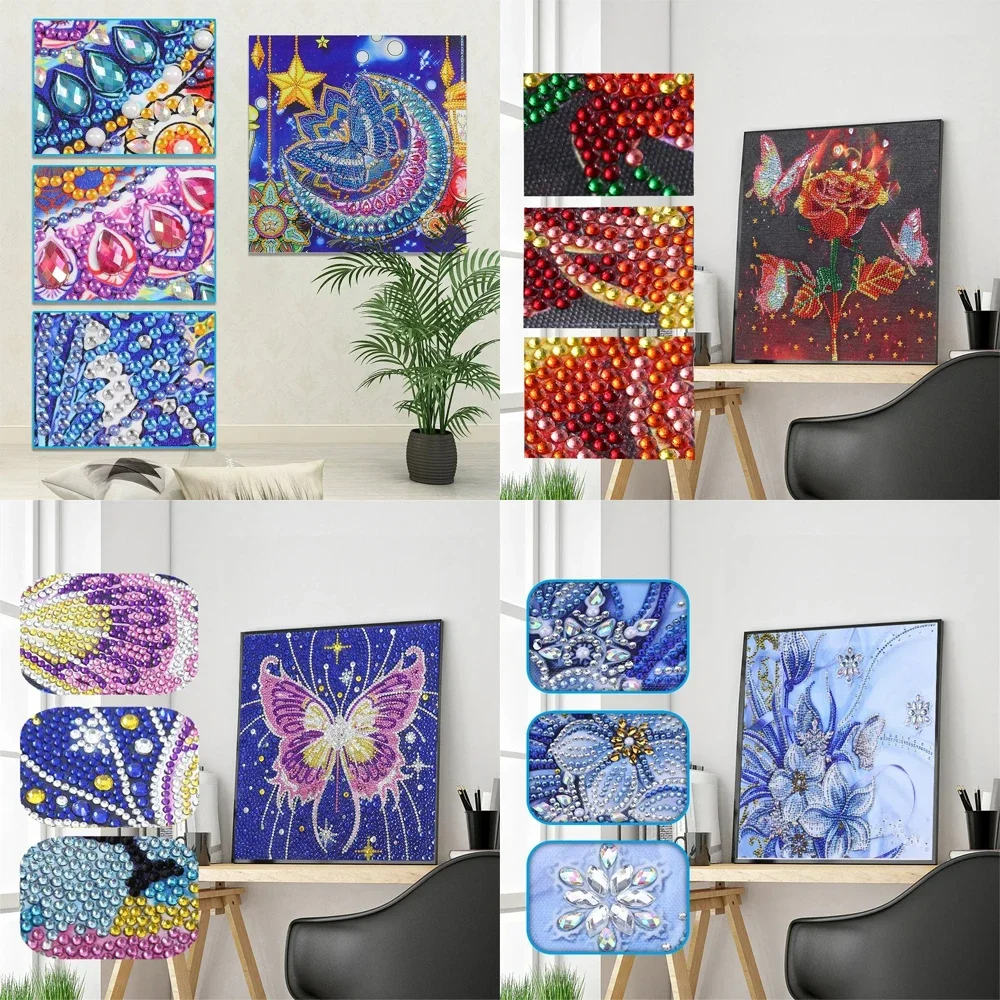 DIY Special Shaped Diamond Painting 5D Partial Drill Cross Stitch Butterfly Flower Kits Crystal Rhinestone Home Wall Decoration