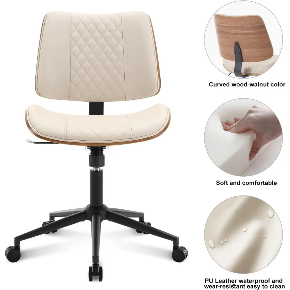 كرسي مكتب بدون ذراع بعجلات للمساحات المدمجة: كرسي مكتب مريح للمكاتب المنزلية الصغيرة