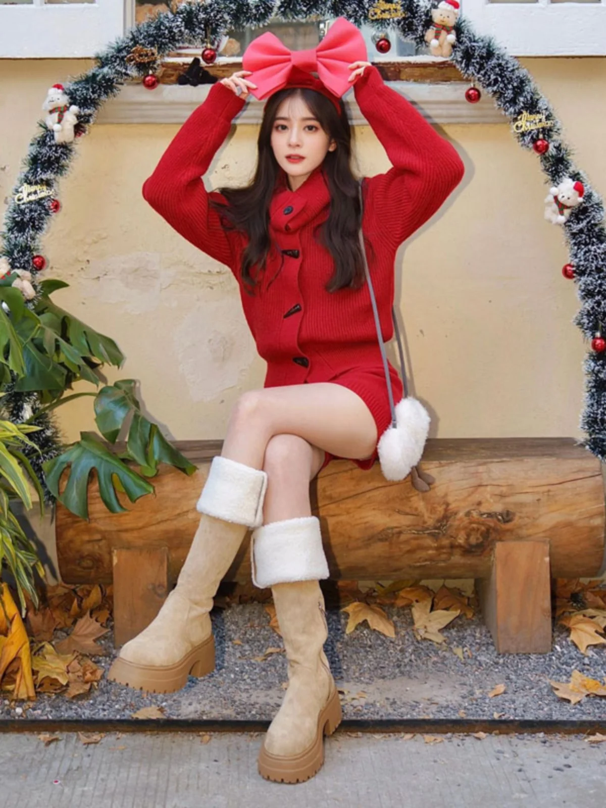 

Red Sweater And orts Set Faionable Spring Outfit Two-Piece Suit Korean Sle Long Sve Cotton Button-Up Women's Faion