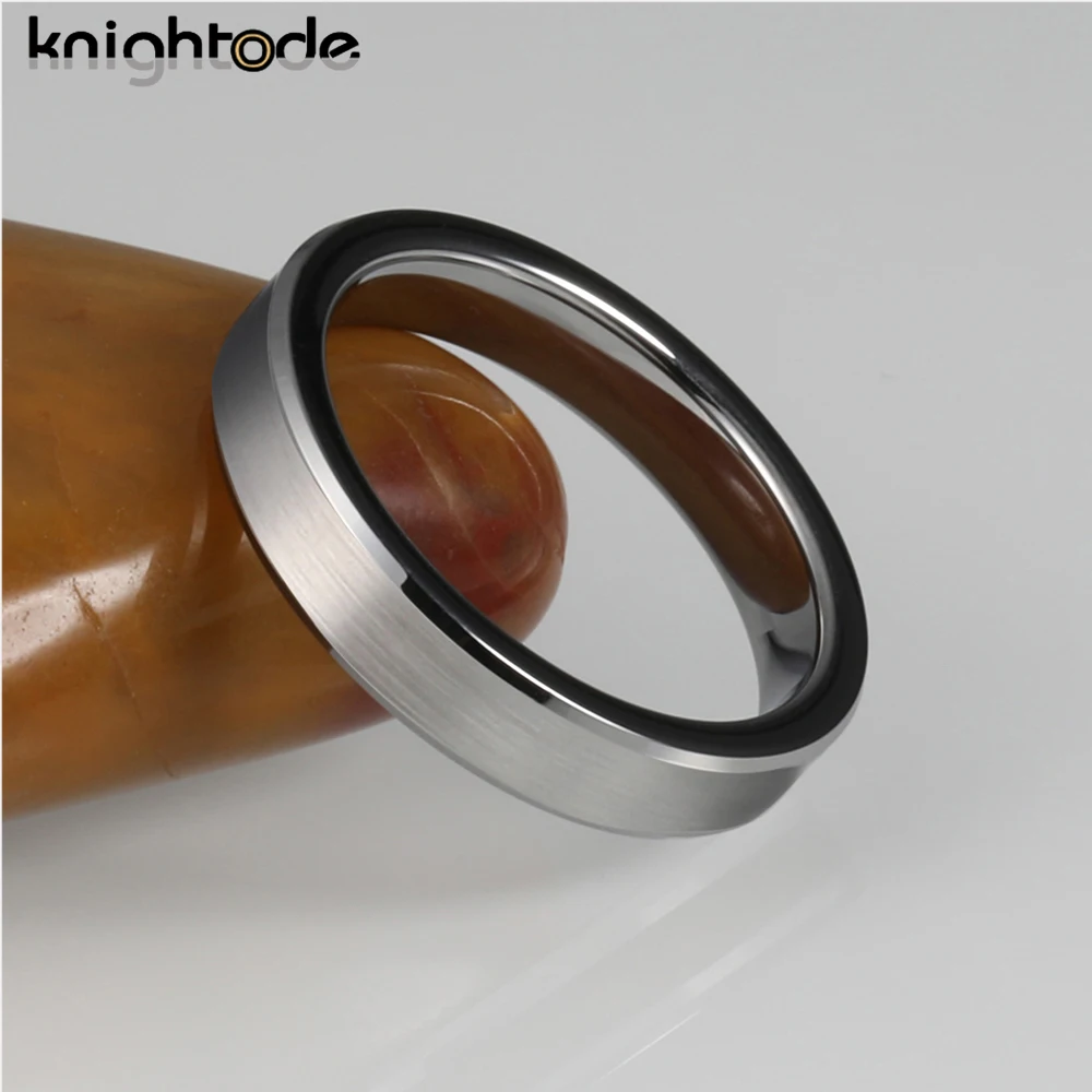 4mm Silvery Tungsten Carbide Wedding Rings For Women  Anniversary Jewelry Pinky Ring Beveled Edges Brushed Surface Comfort Fit
