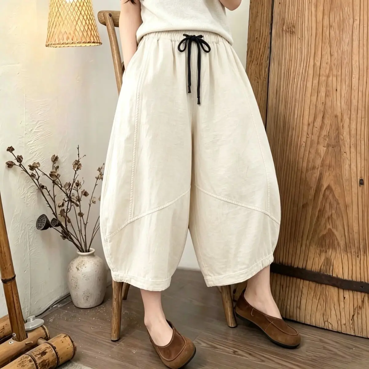 High Waist Wide Leg Cotton Linen Pants for plus Size Women Draped Casual Harem Pants Summer New Style Comfortable Breathable