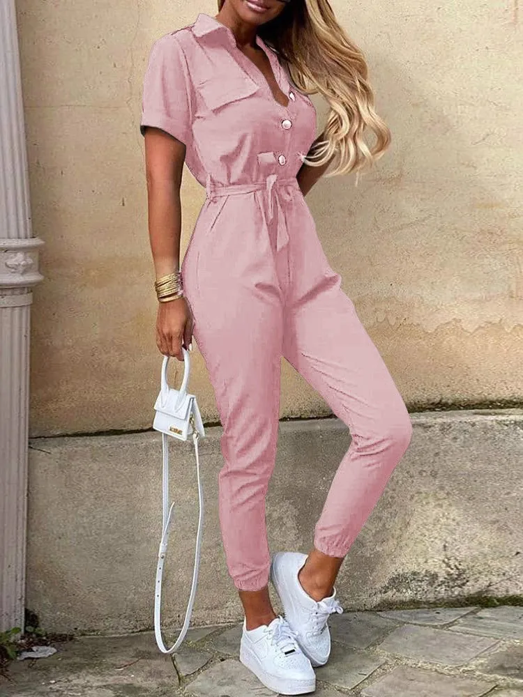 Jumpsuit Casual Printed Workwear Jumpsuit With Belt High-waisted Trousers Women's Rompers Casual Commuting One-piece Pants Y2K
