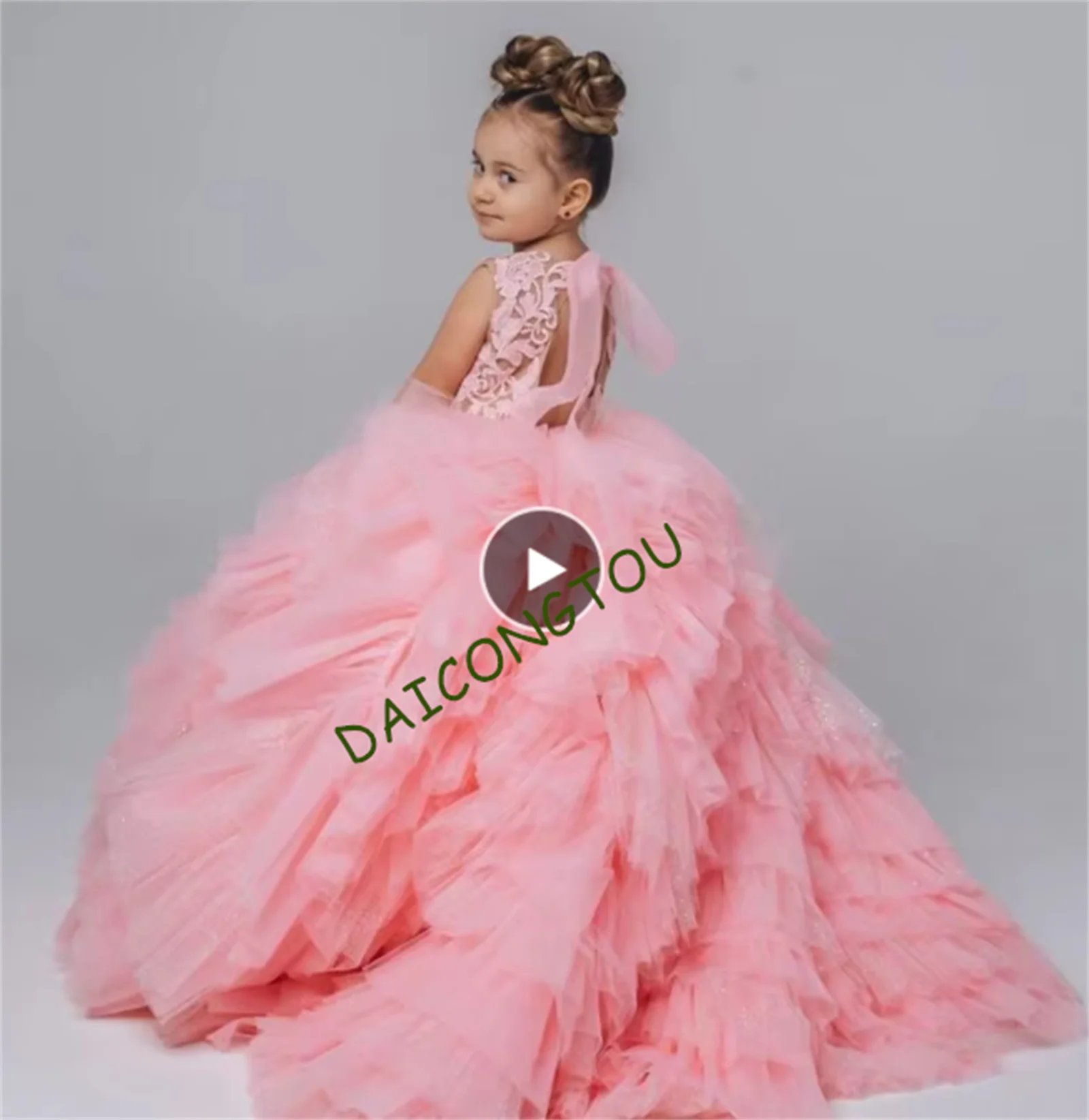 

CustomizedGorgeous Pink Girls Dresses Lace Tulle Princess Exclusive Pageant Dress Prom Gown Flower Girl Dress for Wedding Kid Si