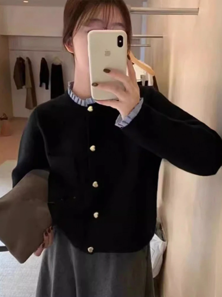 Camisola de renda plissada feminina jaqueta botão para baixo malha senhora coreano outono primavera malha único breasted cardigan suéteres