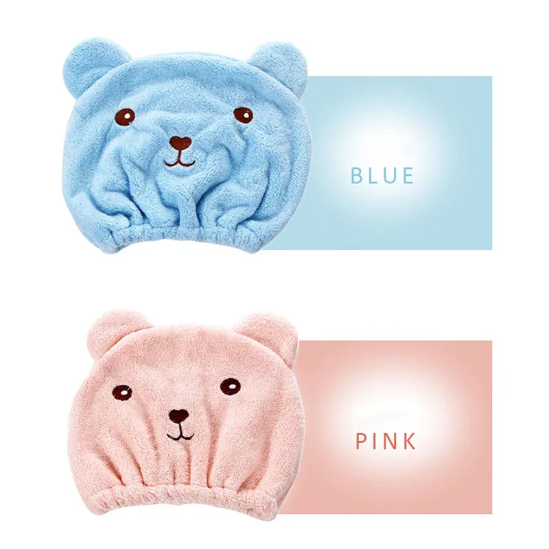 Dry Hair Cap For Women Quick-drying Absorbent Thick Microfiber Head Towel Korean Cute Bear Embroidered Shower Cap Towel