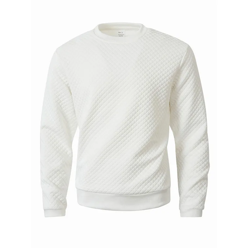 Jersey de cuello redondo para hombre, sudadera informal de Color sólido con cuadros de Jacquard, suéteres ajustados cálidos de manga larga, ropa de calle de punto, otoño