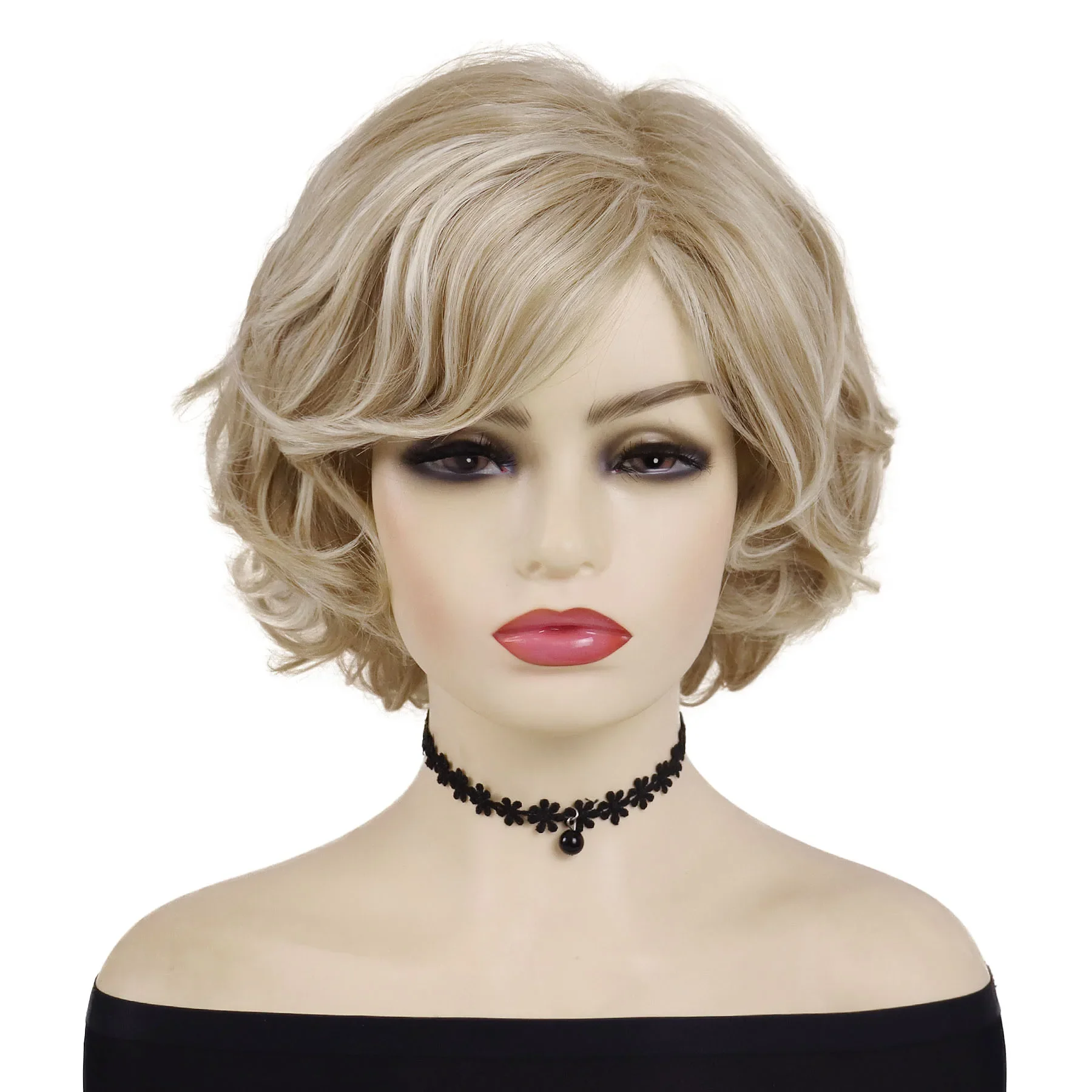 Women's Short Curly Hair Wigs Synthetic Blonde Wig with Bangs Daily Party Costume Elderly Ladies Mommy Wig Gifts Heat Resistant