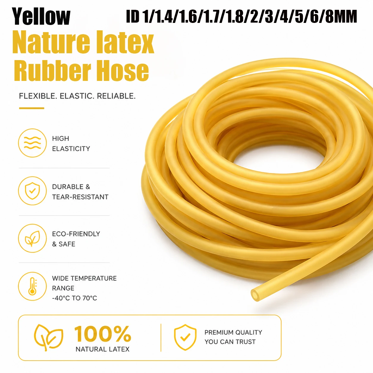 1/2/3/5M Yellow Latex Tube with Inner Diameter of 1~8mm, Handmade DIY Experimental Fixture, Bundling Rubber Tube