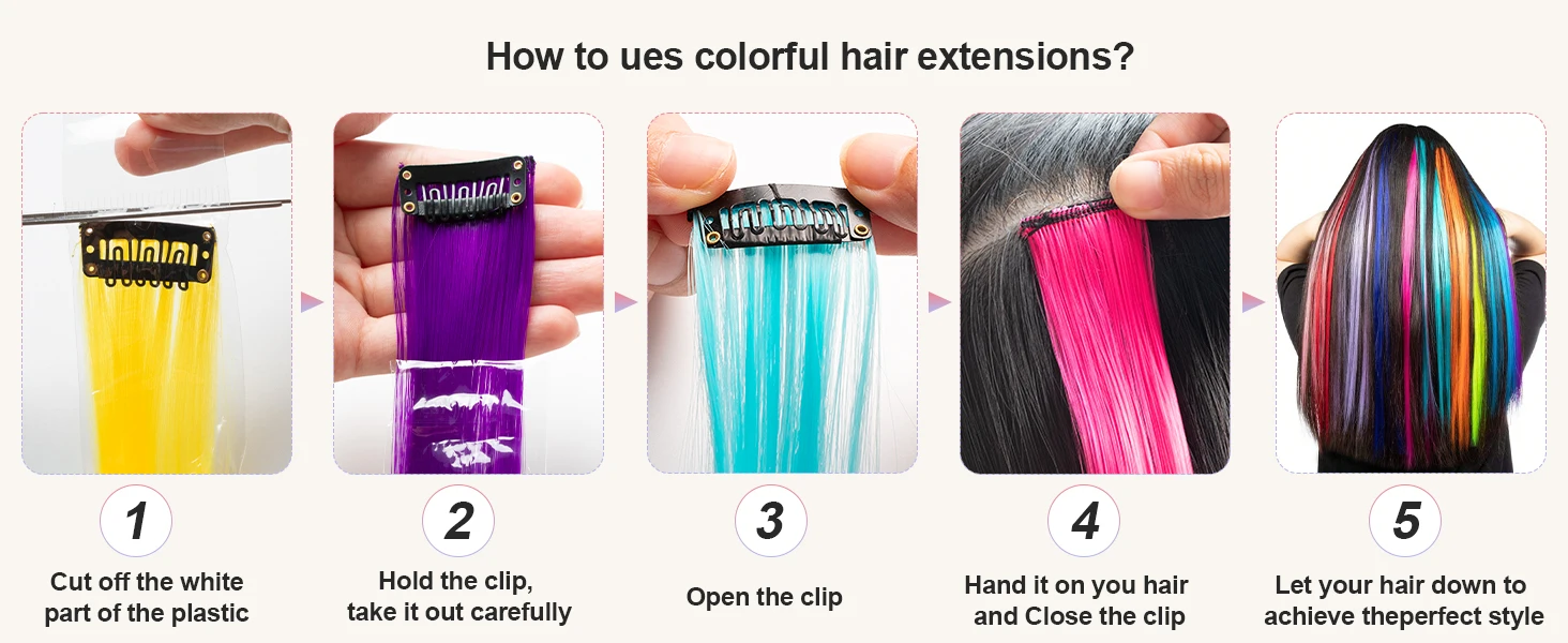 1 5 11 Pcs/lot Clip in Hair Extensions Multi-Colors Highlights Synthetic Hair 22 inch Rainbow Hairpieces for Girls Women Kids