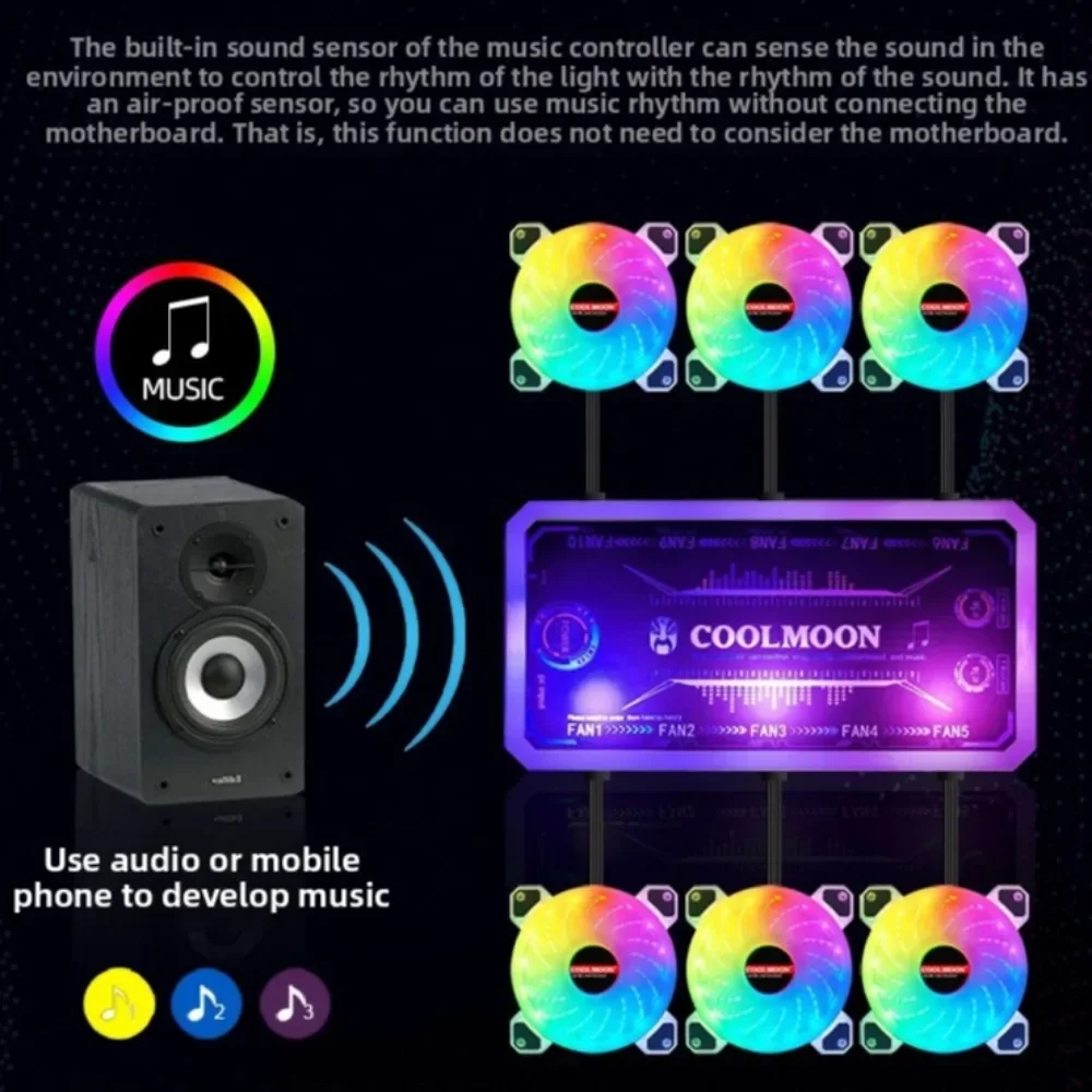 ARGB Controller 12V 5A 6Pin ARGB Cooling Fan Hub Splitter Smart Remote Control PC Computer Case Cooling Chassis Silent Radiator