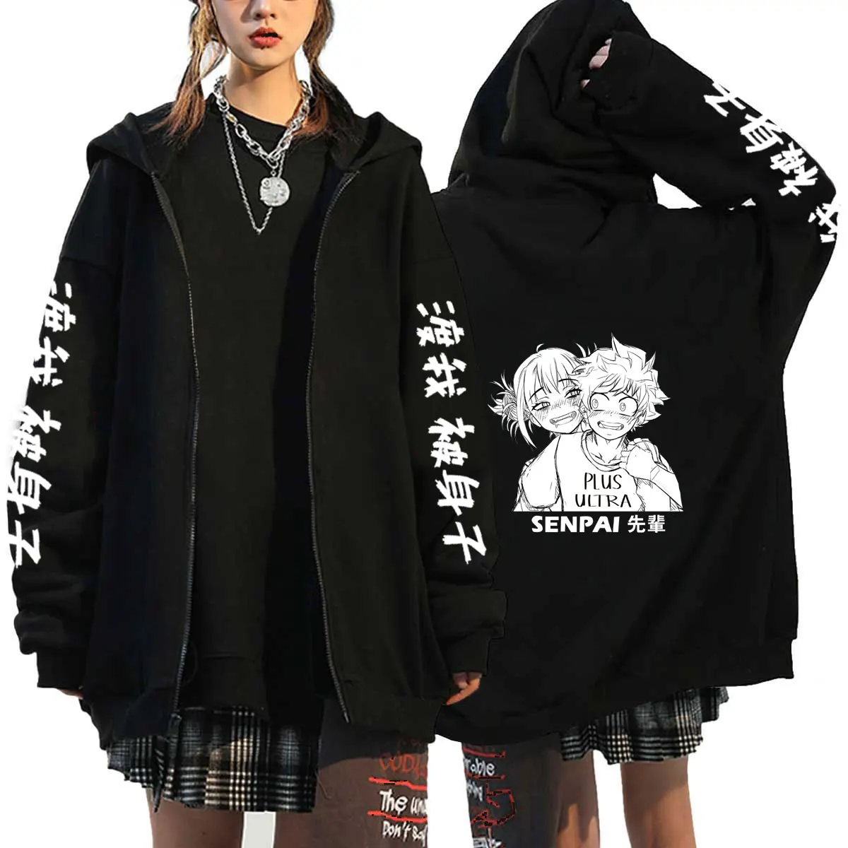 Manga My Hero Academia Himiko Toga Zipper Hoodies For Men Women Oversized Long Sleeves Sweatshirt Harajuku Zip Up Jacket Coats