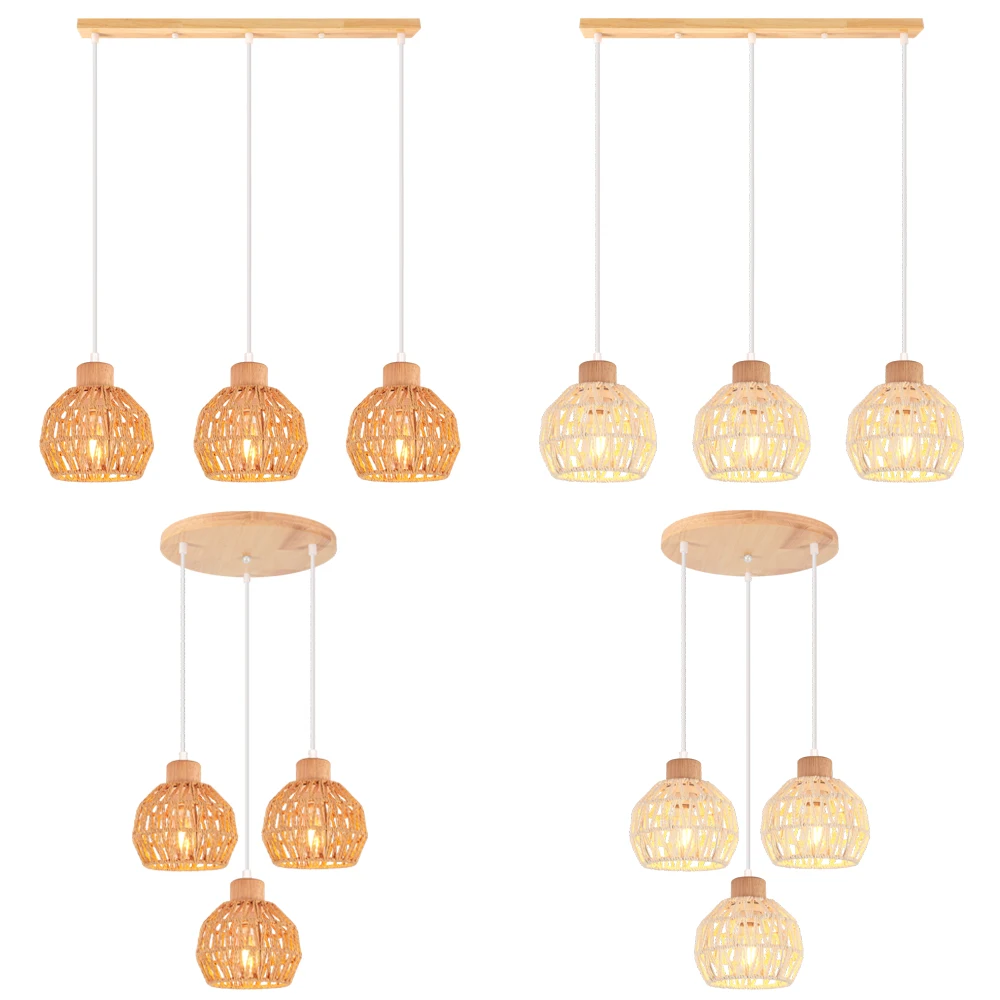 

1/3 головы ретро пеньковая веревка тканый подвесной светильник винтажный промышленный подвесной светильник из ротанга бохо потолочная люстра освещение домашний декор