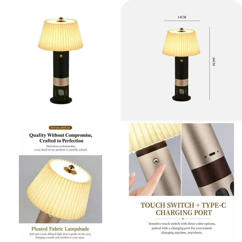 Rechargeable Desk Lamp with Bluetooth Speaker RGB Color Changing Touch Dimming LED Bedside Table Atmosphere Light
