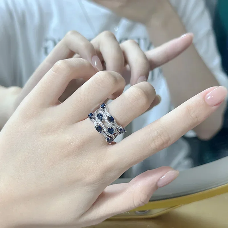 MDL Moissanit1 نمط خمر الأزرق شفافة التورمالين الدائري 18K روز كامل الماس حلقة نهاية مفتوحة #2