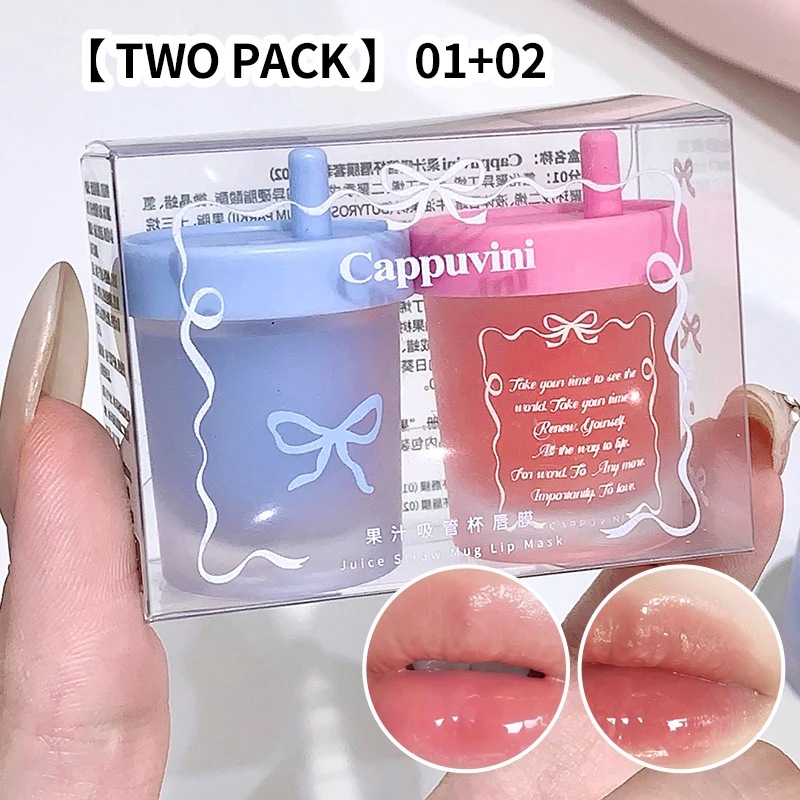 Cappuvini Juice Straw Cup Lip Mask Fruit-Flavored Lip Care Moisturizing Day and Night for Autumn and Winter Prevents Dryness and Cracking Long-Lasting Hydration Improves Lip Lines Deeply Moisturizing and Caring High-Quality Lip Balm Care Essentials