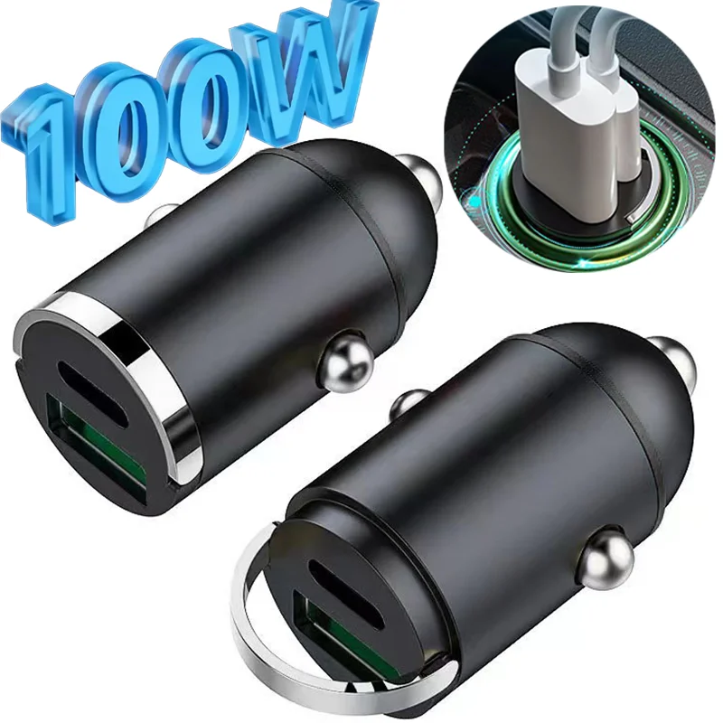 New Mini 100W Car Charger USB Type C Fast Charging Metal Pull Ring QC 3.0 PD Auto Chargers For iphone Samsung Huawei Xiaomi