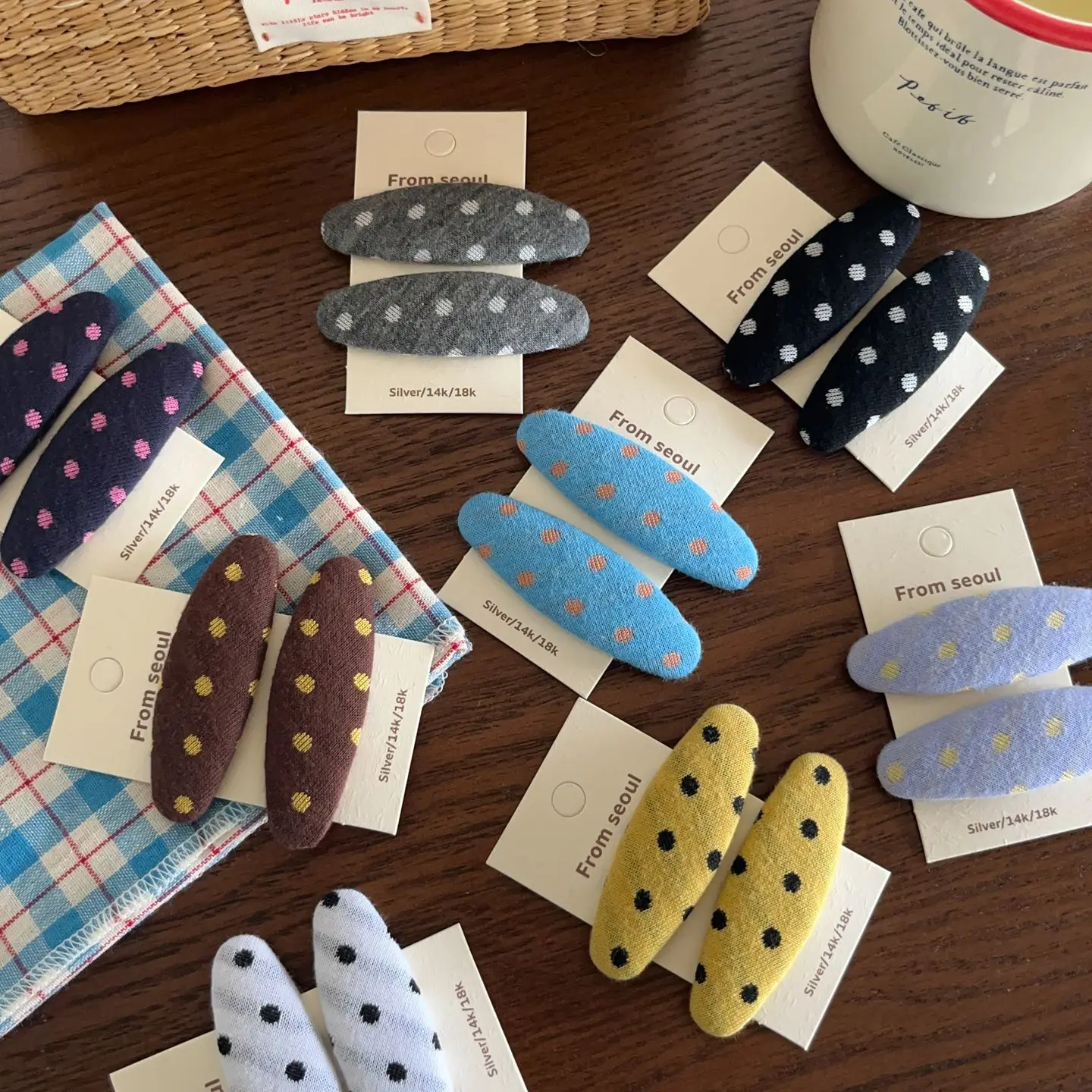 Clips 2 Pack Knit Polka Dot Oval Fabric Vintage Non Slip Adorable Multifunctional Barrettes for Side Bangs Hold Daily Wear