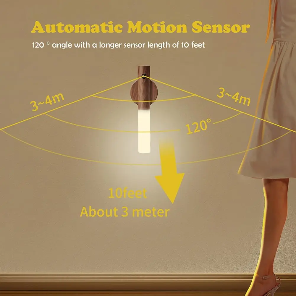 Lampu Malam Walnut dengan Sensor Gerak & Kontrol Sentuh RGB, Set Lampu Dinding Kayu Isi Ulang USB untuk Kamar Tidur, Tangga, Kamar Mandi