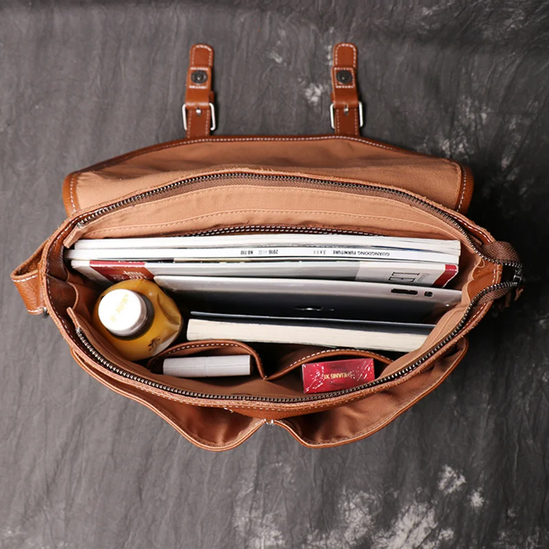 Bolso de mensajero informal de cuero genuino para hombre y mujer, bandolera de hombro s de gran capacidad para documentos A4, adecuado para Ipad de 12 pulgadas