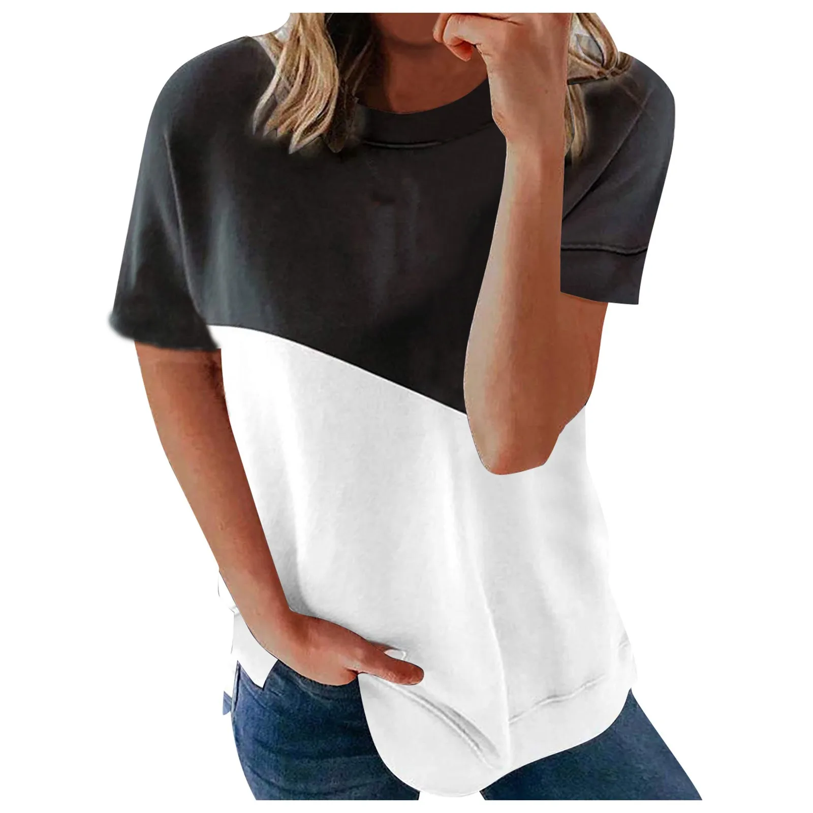 Color Block T Shirt Trending Short Sleeve Tee Bestseller Casual Summer Top Popular Loose Fit Women Blouse Fashion Casual 2026 T1