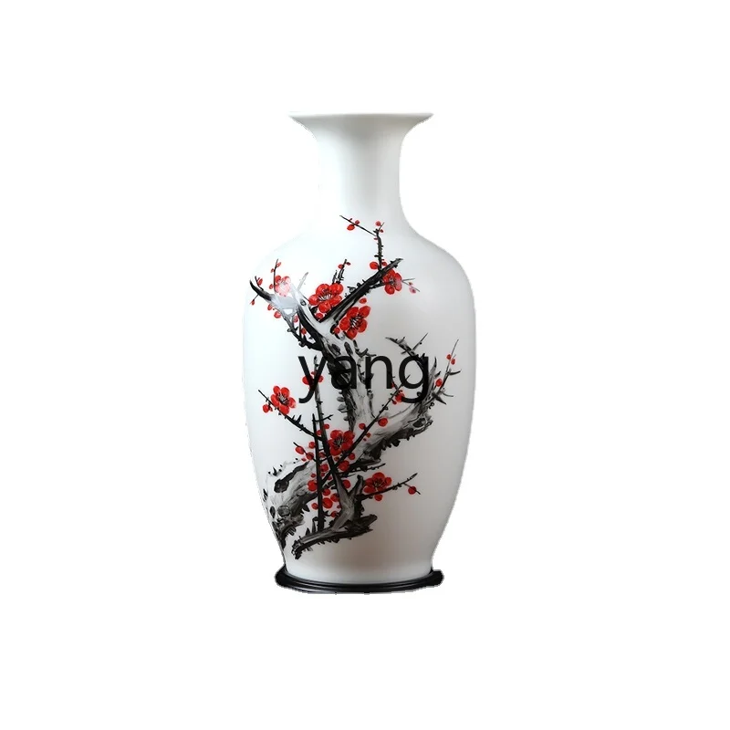 Yjq White Porcelain Hand Drawn Plum Blossom Vase Decoration Home Living Room Curio Shelves Auspicious Bottle