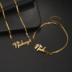 Acheerup Peraonalized Name Jewelry Set for Women Kids Stainless Steel Custom Blade Chain Choker Necklace Bracelet Birthday Gift