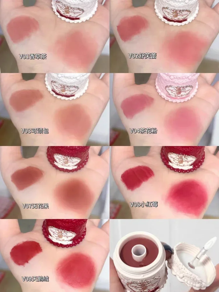 Flower Knows Strawberry Cupid Collection 5ml Cake Lip Mud Mist Matte Velvet Cream with Brush Long-lasting Cute Delicate Makeup