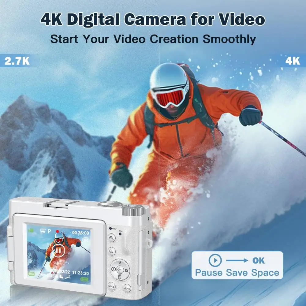 كاميرا رقمية MELCAM بدقة 4K بدقة 48 ميجابكسل للتصوير الفوتوغرافي والفيديو بتركيز تلقائي مضاد للاهتزاز وكاميرا تسجيل فيديو 180 ° شاشة الوجه + بطاقة TF 32G #2