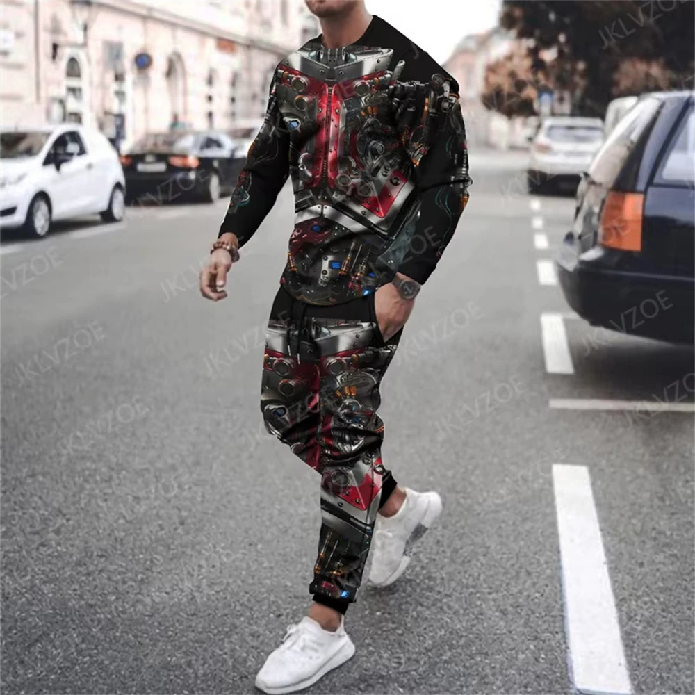 Hot Sale Autumn Men Clothing 3d Printed Men Long Sleeve T-Shirt+Pants Two-Piece Set Men Long Sleeve T-Shirt Trousers Outfit