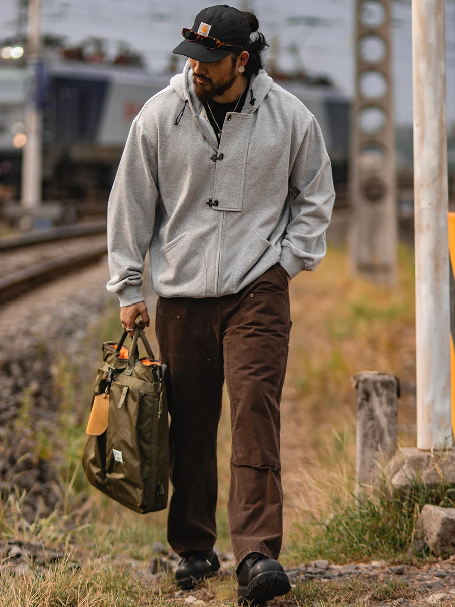 Loose Fit Men's Hoodie Jacket Long Sleeve Inner Wear Casual Style Spring Autumn Gulls Deck Hook Punch Sweatshirt Coat