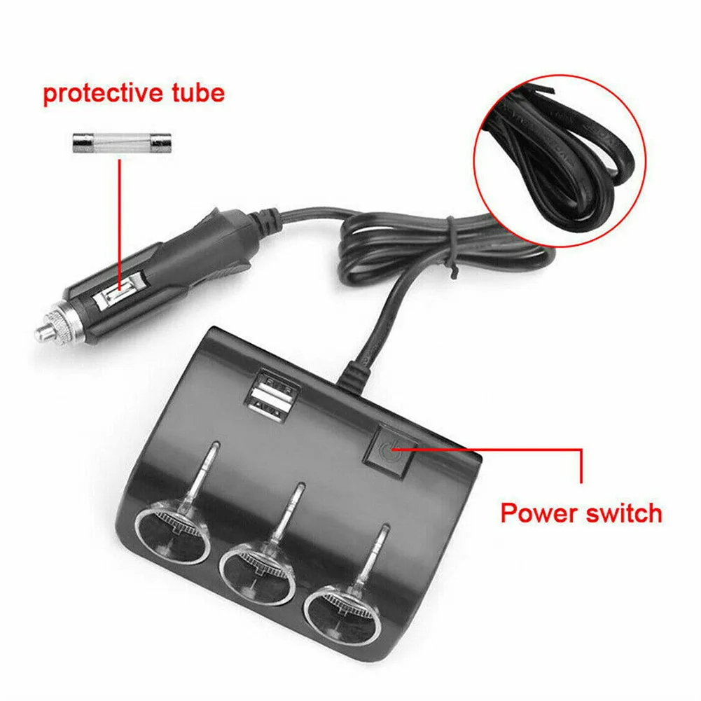 Power Adapter USB Car Charger Socket Power Adapter 1Pieces 3 Way Blue Car DC 12V - 24V Dual For Many Types Power