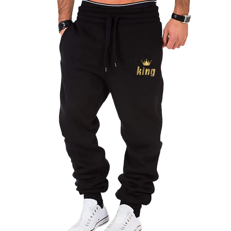 Novas calças casuais, calças esportivas de fitness masculinas, temperamento impresso, calças confortáveis de corrida de rua, calças sanitárias