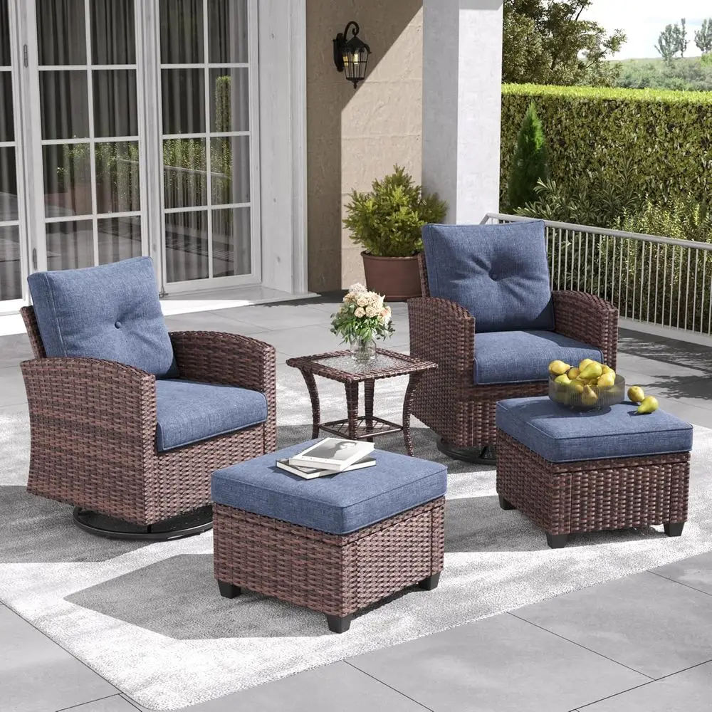 

Набор мебели для патио из 5 предметов с поворотными плетеными креслами-качалками и журнальным столиком